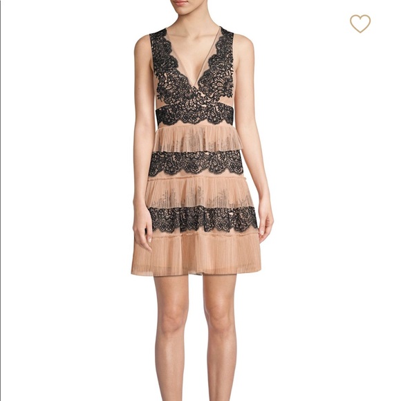 NWT Formal Black Lace/Nude Pink Tiered Cocktail Dress - Picture 1 of 6
